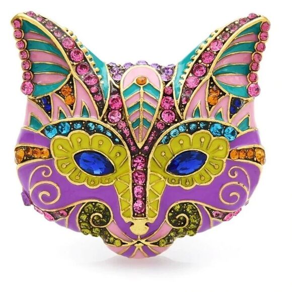 COLORFUL CAT BROOCH WITH RHINESTONES - Picture 1 of 3